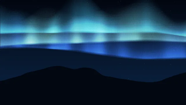 Fond d'écran animé : aurore boréale ondulante au-dessus des montagnes, bleu glacier