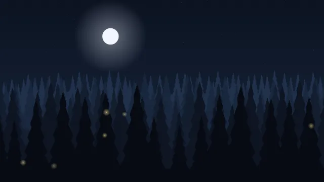 Fond d'écran animé : lucioles qui clignotent dans une forêt, nuit