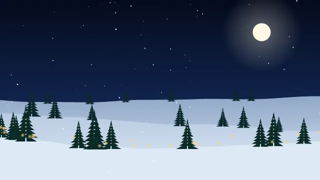 Fond d'écran animé : neige qui tombe sur un paysage d’hiver, nuit de noël