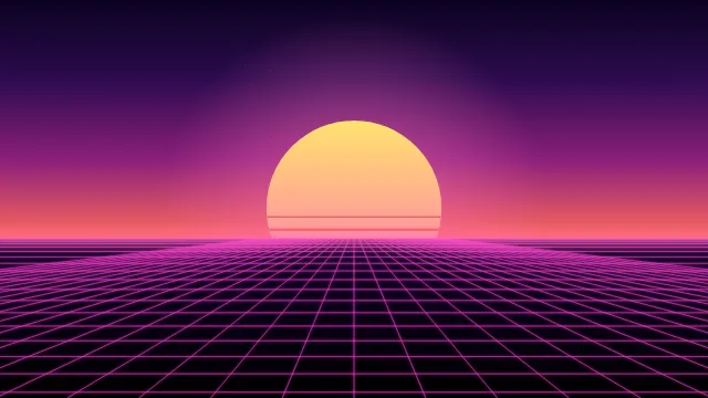 Fond d'écran animé : route synthwave qui défile vers un soleil rétro, rétro