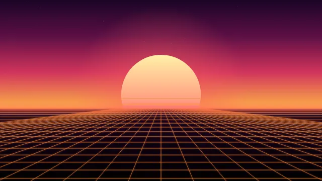 Fond d'écran animé : route synthwave qui défile vers un soleil rétro, coucher