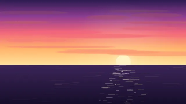 Fond d'écran coucher de soleil sur la mer avec reflets sur l’eau, teintes tropiques
