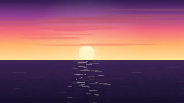 Fond d'écran coucher de soleil sur la mer avec reflets sur l’eau, teintes tropiques