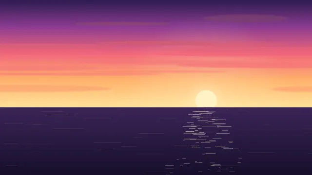 Fond d'écran coucher de soleil sur la mer avec reflets sur l’eau, teintes tropiques