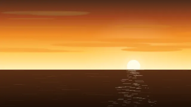 Fond d'écran coucher de soleil sur la mer avec reflets sur l’eau, teintes or