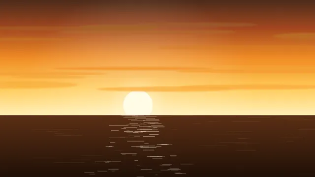 Fond d'écran coucher de soleil sur la mer avec reflets sur l’eau, teintes or