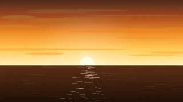 Fond d'écran coucher de soleil sur la mer avec reflets sur l’eau, teintes or