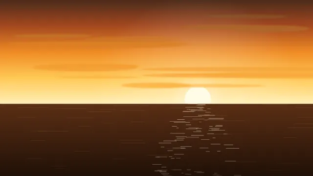 Fond d'écran coucher de soleil sur la mer avec reflets sur l’eau, teintes or