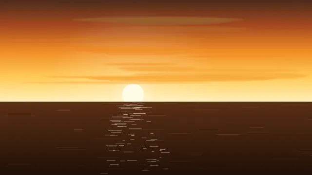Fond d'écran coucher de soleil sur la mer avec reflets sur l’eau, teintes or