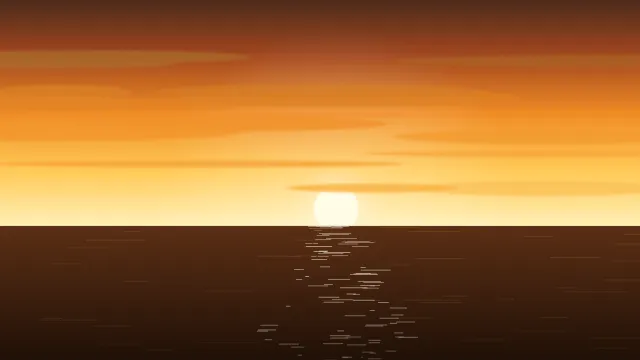 Fond d'écran coucher de soleil sur la mer avec reflets sur l’eau, teintes or