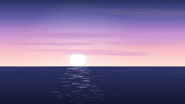 Fond d'écran coucher de soleil sur la mer avec reflets sur l’eau, teintes lilas