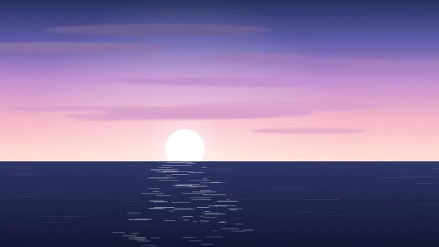 Fond d'écran coucher de soleil sur la mer avec reflets sur l’eau, teintes lilas