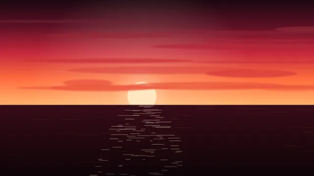 Fond d'écran coucher de soleil sur la mer avec reflets sur l’eau, teintes rouge