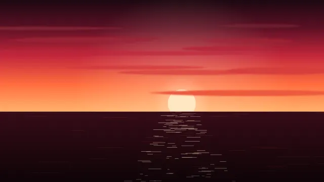 Fond d'écran coucher de soleil sur la mer avec reflets sur l’eau, teintes rouge