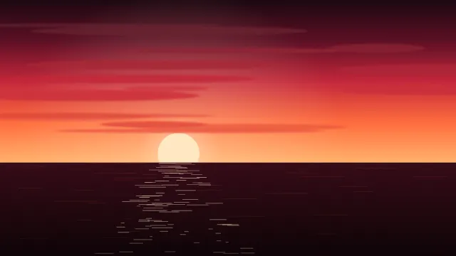Fond d'écran coucher de soleil sur la mer avec reflets sur l’eau, teintes rouge