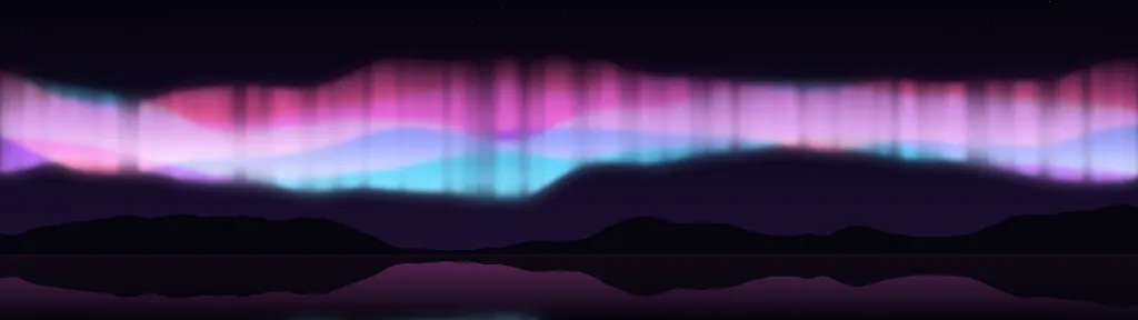 Fond d'écran aurore boréale au-dessus d’un lac et de montagnes, teintes rose polaire