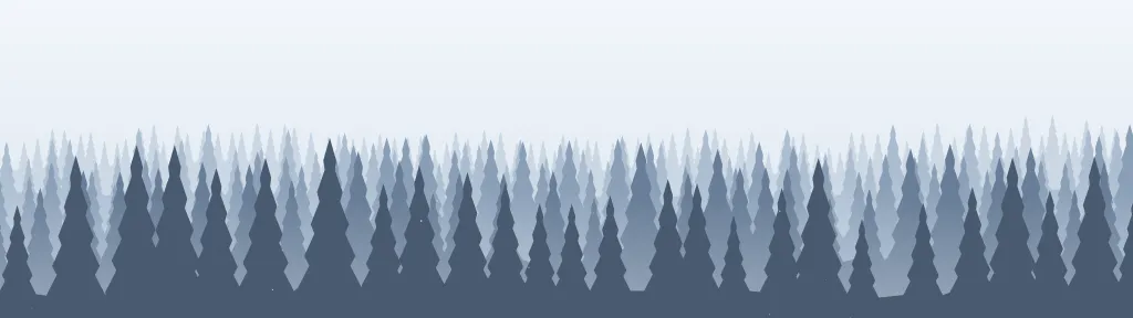 Fond d'écran forêt de sapins en couches dans la brume, teintes hiver