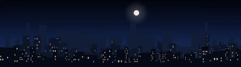 Fond d'écran silhouette de ville la nuit, fenêtres éclairées, teintes minuit