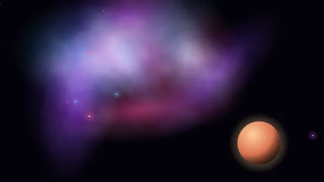 Fond d'écran nébuleuse colorée, étoiles et planète, teintes nébuleuse rose
