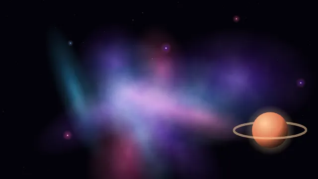 Fond d'écran nébuleuse colorée, étoiles et planète, teintes nébuleuse rose