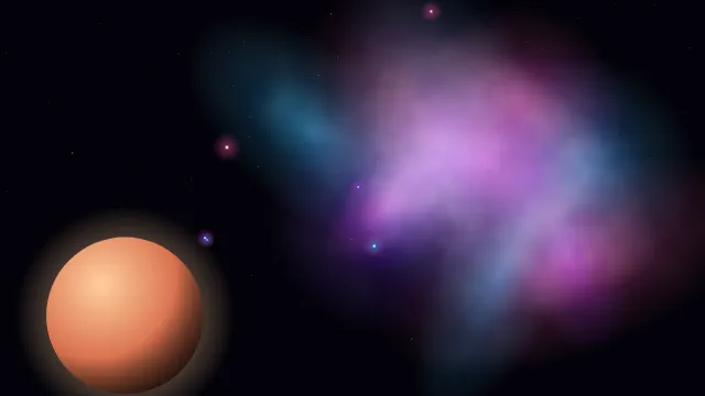 Fond d'écran nébuleuse colorée, étoiles et planète, teintes nébuleuse rose