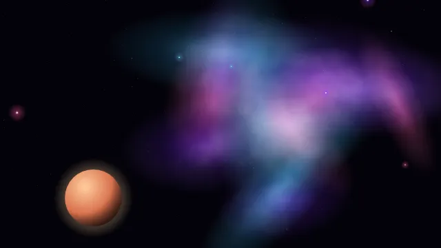 Fond d'écran nébuleuse colorée, étoiles et planète, teintes nébuleuse rose