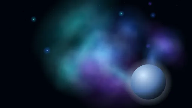 Fond d'écran nébuleuse colorée, étoiles et planète, teintes nébuleuse bleue