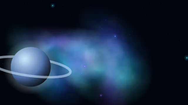 Fond d'écran nébuleuse colorée, étoiles et planète, teintes nébuleuse bleue