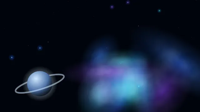 Fond d'écran nébuleuse colorée, étoiles et planète, teintes nébuleuse bleue
