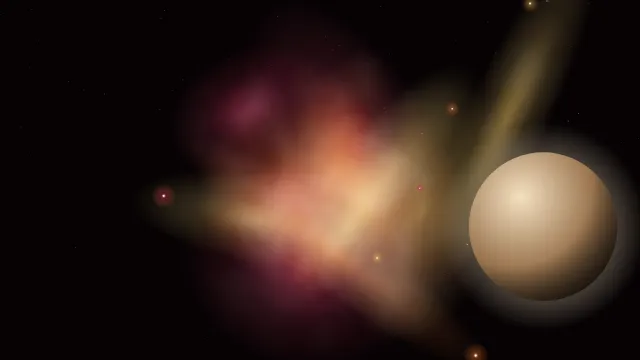 Fond d'écran nébuleuse colorée, étoiles et planète, teintes nébuleuse orange