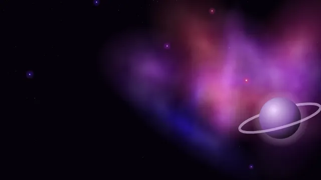 Fond d'écran nébuleuse colorée, étoiles et planète, teintes pourpre