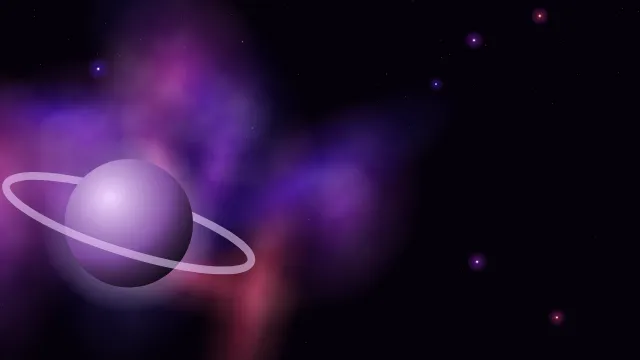 Fond d'écran nébuleuse colorée, étoiles et planète, teintes pourpre