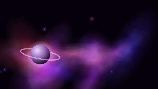 Fond d'écran nébuleuse colorée, étoiles et planète, teintes pourpre