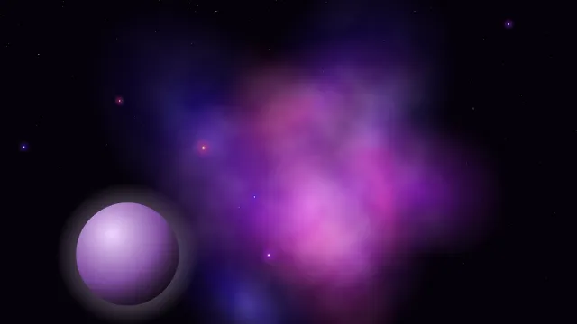 Fond d'écran nébuleuse colorée, étoiles et planète, teintes pourpre