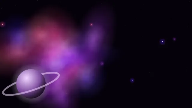 Fond d'écran nébuleuse colorée, étoiles et planète, teintes pourpre