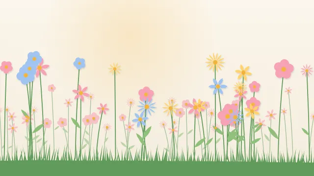 Fond d'écran fleurs stylisées en motif ou en prairie, teintes printemps