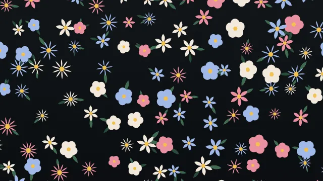 Fond d'écran fleurs stylisées en motif ou en prairie, teintes nuit