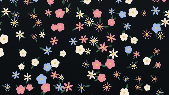 Fond d'écran fleurs stylisées en motif ou en prairie, teintes nuit