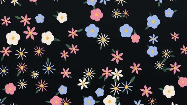 Fond d'écran fleurs stylisées en motif ou en prairie, teintes nuit