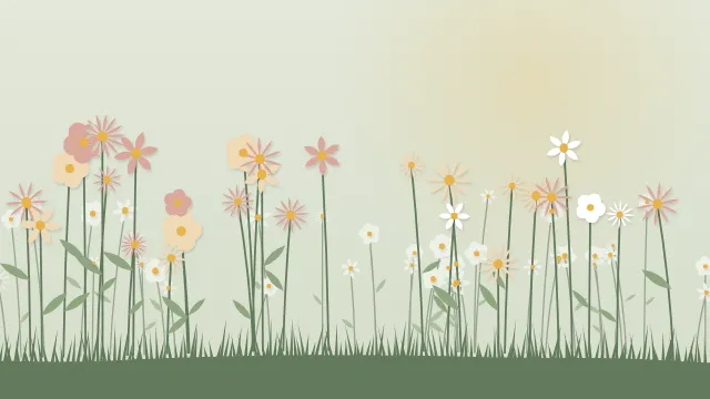 Fond d'écran fleurs stylisées en motif ou en prairie, teintes sauge