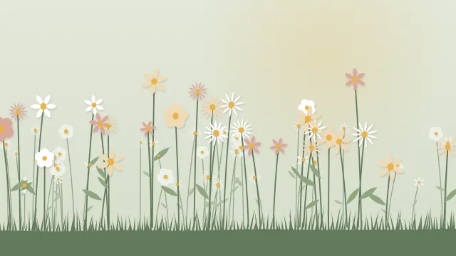 Fond d'écran fleurs stylisées en motif ou en prairie, teintes sauge
