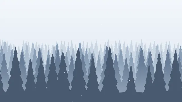 Fond d'écran forêt de sapins en couches dans la brume, teintes hiver