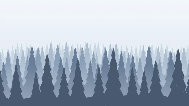 Fond d'écran forêt de sapins en couches dans la brume, teintes hiver