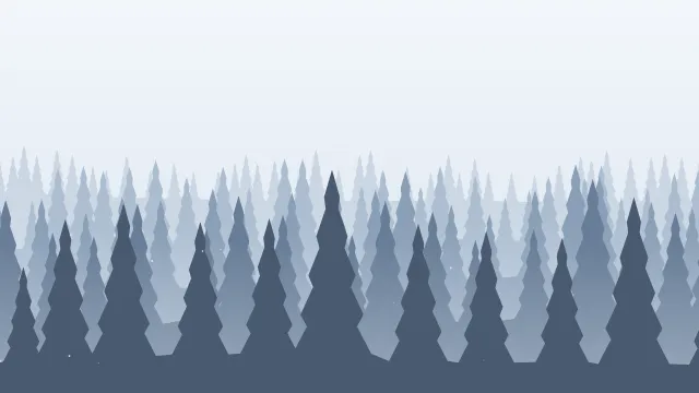 Fond d'écran forêt de sapins en couches dans la brume, teintes hiver
