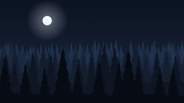 Fond d'écran forêt de sapins en couches dans la brume, teintes nuit