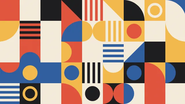 Fond d'écran motif géométrique de carrés, cercles et triangles, teintes bauhaus