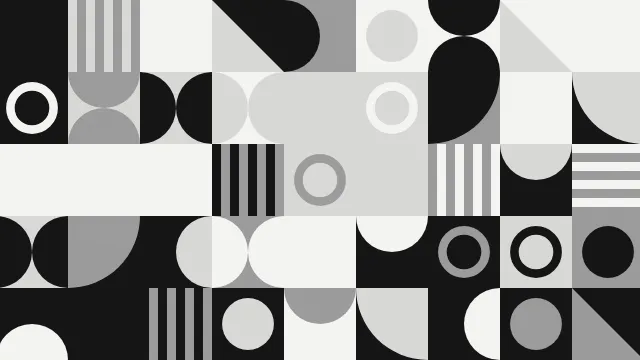 Fond d'écran motif géométrique de carrés, cercles et triangles, teintes noir et blanc