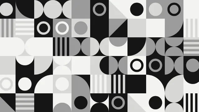 Fond d'écran motif géométrique de carrés, cercles et triangles, teintes noir et blanc