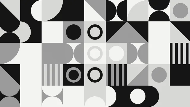 Fond d'écran motif géométrique de carrés, cercles et triangles, teintes noir et blanc