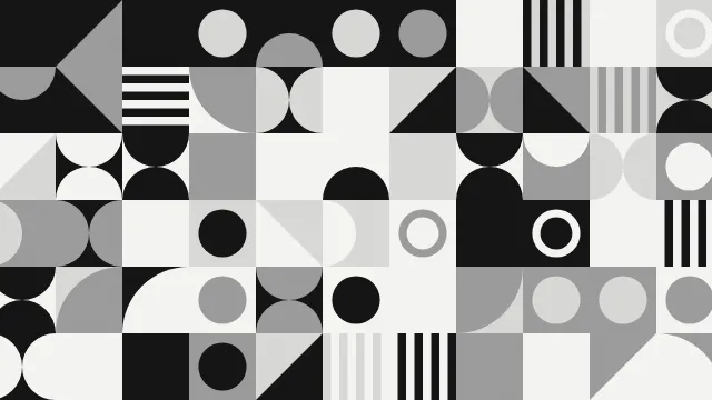 Fond d'écran motif géométrique de carrés, cercles et triangles, teintes noir et blanc
